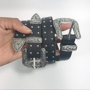 Double Buckle Studded Black Belt